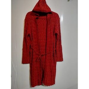 L.A. Express vintage hooded long cardigan sweater red/orange knit Size Large